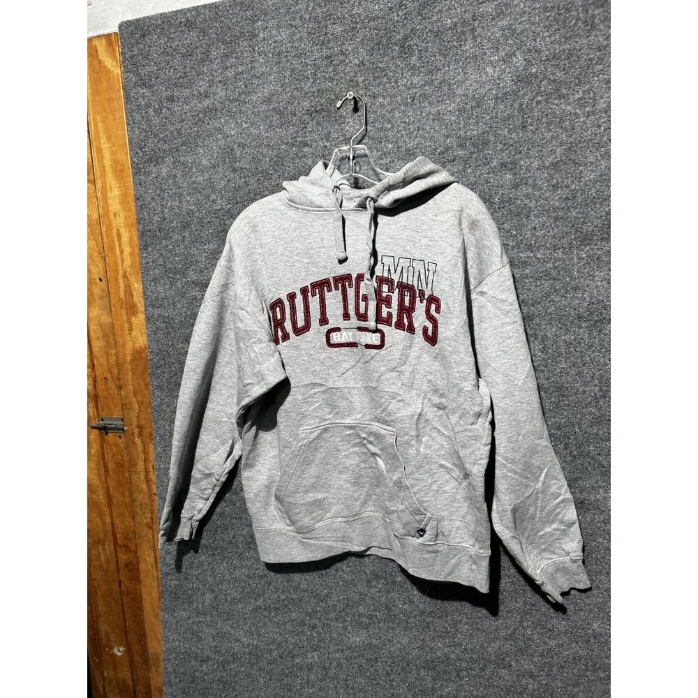 J-America Hoodie Mens Medium Gray Ruttger's Bay Lake MN Graphic Sweatshirt